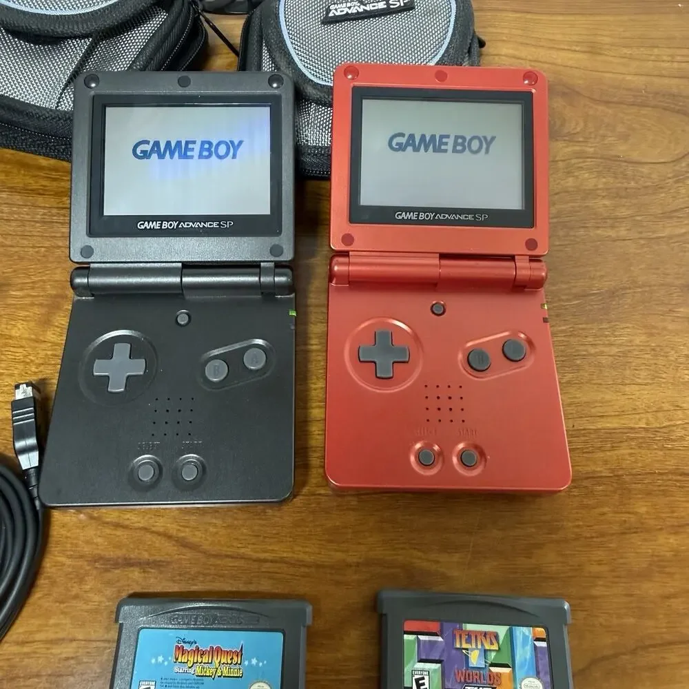 Lot Of 2 Nintendo GameBoy Advance SP Console Gaming Systems Red & Grey
